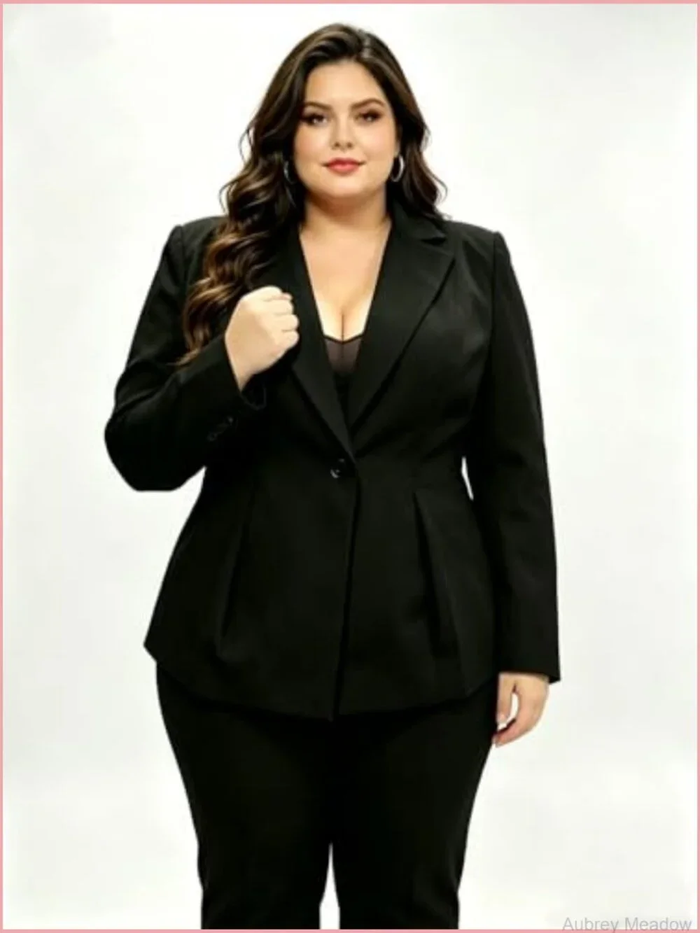 Plus Size Blazer Single Button Notch Lapel Long Sleeve Tailored Fit Work Office